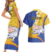 Torba Province Couples Matching Short Sleeve Bodycon Dress and Hawaiian Shirt Vanuatu Pattern Crocodile - Plumeria Flag Color LT14 - Polynesian Pride