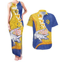 Torba Province Couples Matching Tank Maxi Dress and Hawaiian Shirt Vanuatu Pattern Crocodile - Plumeria Flag Color LT14 Yellow - Polynesian Pride