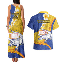 Torba Province Couples Matching Tank Maxi Dress and Hawaiian Shirt Vanuatu Pattern Crocodile - Plumeria Flag Color LT14 - Polynesian Pride