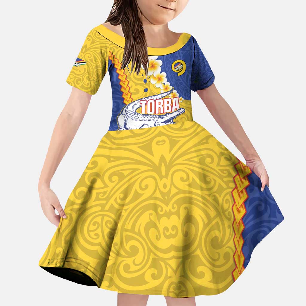 Torba Province Family Matching Long Sleeve Bodycon Dress and Hawaiian Shirt Vanuatu Pattern Crocodile - Plumeria Flag Color LT14 Daughter's Dress Yellow - Polynesian Pride