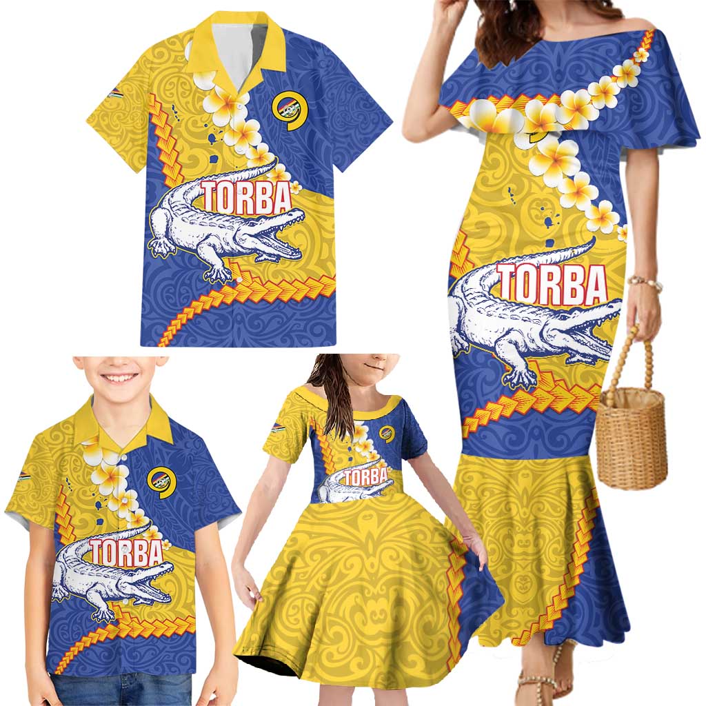 Torba Province Family Matching Mermaid Dress and Hawaiian Shirt Vanuatu Pattern Crocodile - Plumeria Flag Color LT14 - Polynesian Pride