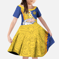 Torba Province Family Matching Off Shoulder Maxi Dress and Hawaiian Shirt Vanuatu Pattern Crocodile - Plumeria Flag Color LT14 Daughter's Dress Yellow - Polynesian Pride