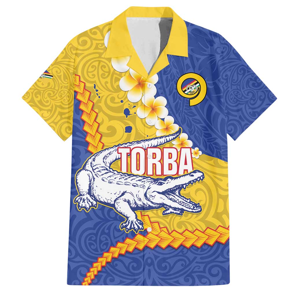 Torba Province Family Matching Off Shoulder Maxi Dress and Hawaiian Shirt Vanuatu Pattern Crocodile - Plumeria Flag Color LT14 Dad's Shirt - Short Sleeve Yellow - Polynesian Pride