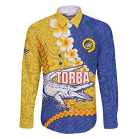 Torba Province Family Matching Off Shoulder Maxi Dress and Hawaiian Shirt Vanuatu Pattern Crocodile - Plumeria Flag Color LT14 Dad's Shirt - Long Sleeve Yellow - Polynesian Pride