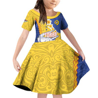 Torba Province Family Matching Off Shoulder Short Dress and Hawaiian Shirt Vanuatu Pattern Crocodile - Plumeria Flag Color LT14 Daughter's Dress Yellow - Polynesian Pride