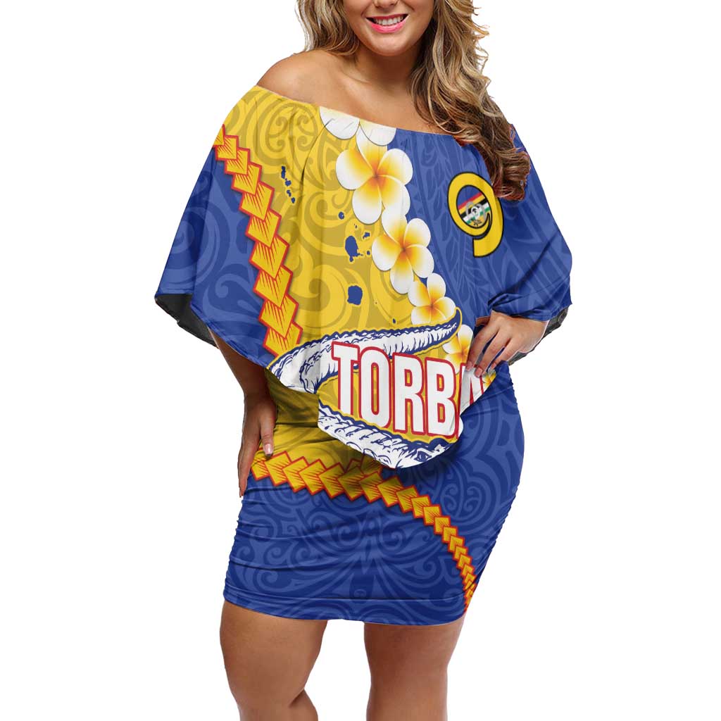 Torba Province Family Matching Off Shoulder Short Dress and Hawaiian Shirt Vanuatu Pattern Crocodile - Plumeria Flag Color LT14 Mom's Dress Yellow - Polynesian Pride