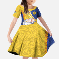 Torba Province Family Matching Short Sleeve Bodycon Dress and Hawaiian Shirt Vanuatu Pattern Crocodile - Plumeria Flag Color LT14 Daughter's Dress Yellow - Polynesian Pride