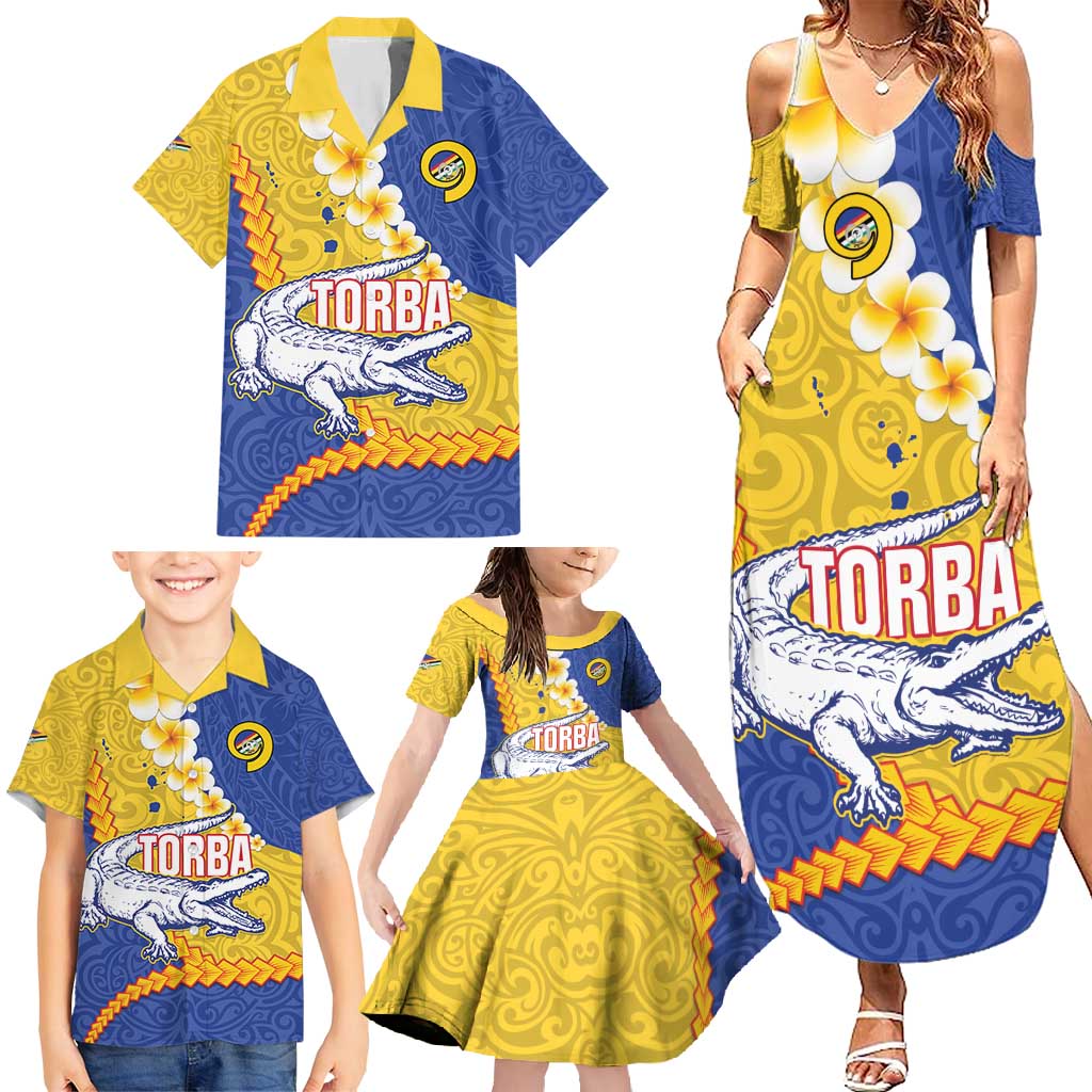 Torba Province Family Matching Summer Maxi Dress and Hawaiian Shirt Vanuatu Pattern Crocodile - Plumeria Flag Color LT14 - Polynesian Pride