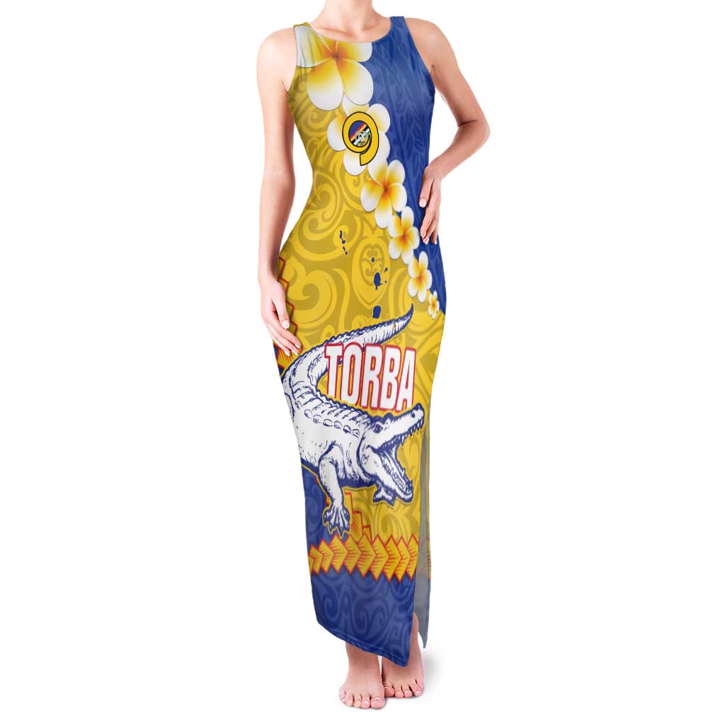 Torba Province Family Matching Tank Maxi Dress and Hawaiian Shirt Vanuatu Pattern Crocodile - Plumeria Flag Color LT14 Mom's Dress Yellow - Polynesian Pride