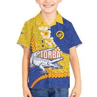 Torba Province Family Matching Tank Maxi Dress and Hawaiian Shirt Vanuatu Pattern Crocodile - Plumeria Flag Color LT14 Son's Shirt Yellow - Polynesian Pride