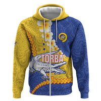 Torba Province Hoodie Vanuatu Pattern Crocodile - Plumeria Flag Color LT14 Zip Hoodie Yellow - Polynesian Pride