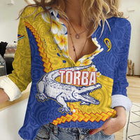 Torba Province Women Casual Shirt Vanuatu Pattern Crocodile - Plumeria Flag Color LT14 Female Yellow - Polynesian Pride