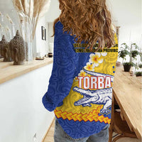 Torba Province Women Casual Shirt Vanuatu Pattern Crocodile - Plumeria Flag Color LT14 - Polynesian Pride