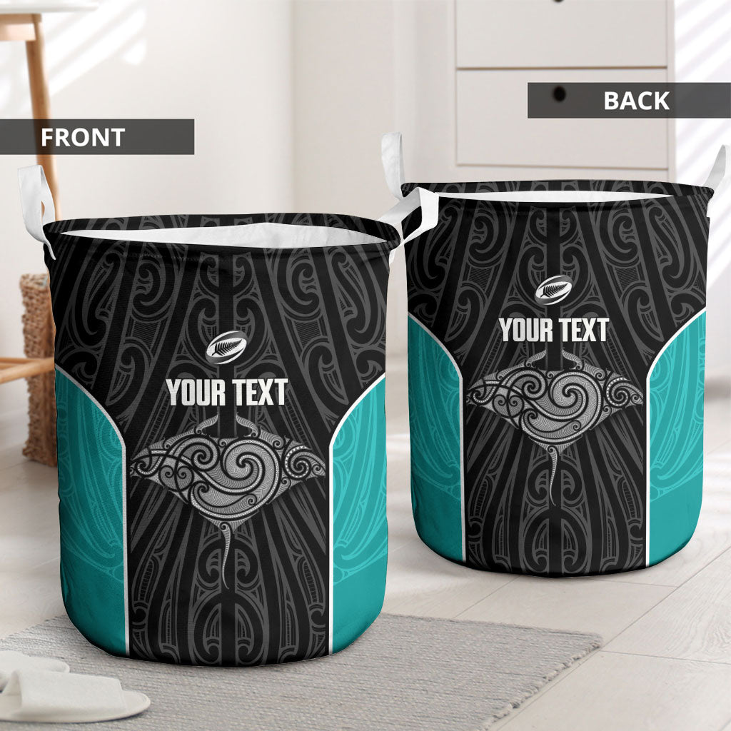 Custom New Zealand Stingray Oztag Laundry Basket Tag Rugby Maori Pattern Black Version LT14 - Polynesian Pride