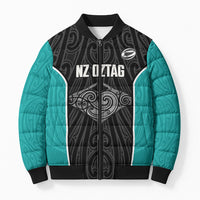 Custom New Zealand Stingray Oztag Bomber Puffer Jacket Tag Rugby Maori Pattern Black Version LT14 Unisex Black - Polynesian Pride