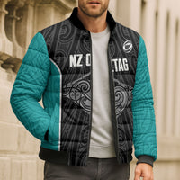 Custom New Zealand Stingray Oztag Bomber Puffer Jacket Tag Rugby Maori Pattern Black Version LT14 - Polynesian Pride