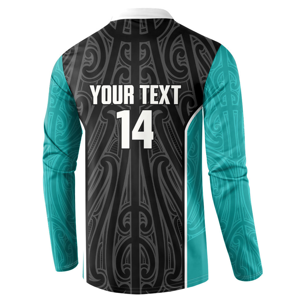 Custom New Zealand Stingray Oztag Button Sweatshirt Tag Rugby Maori Pattern Black Version LT14 - Polynesian Pride