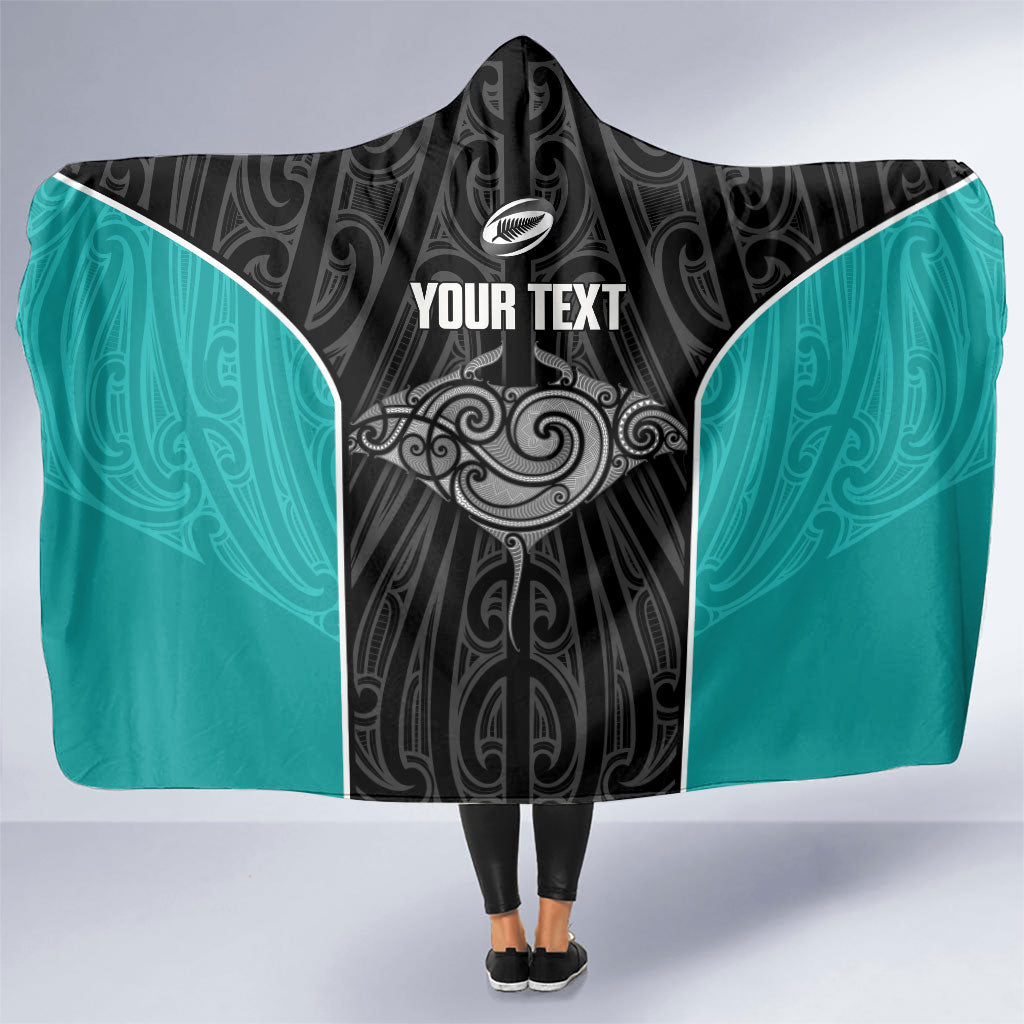 Custom New Zealand Stingray Oztag Hooded Blanket Tag Rugby Maori Pattern Black Version LT14 One Size Black - Polynesian Pride
