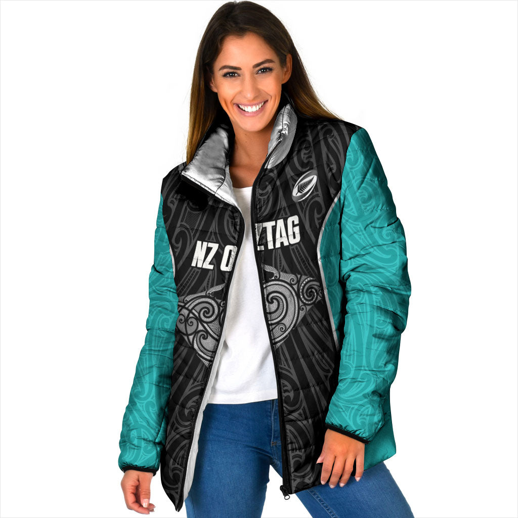Custom New Zealand Stingray Oztag Padded Jacket Tag Rugby Maori Pattern Black Version LT14 Women Black - Polynesian Pride
