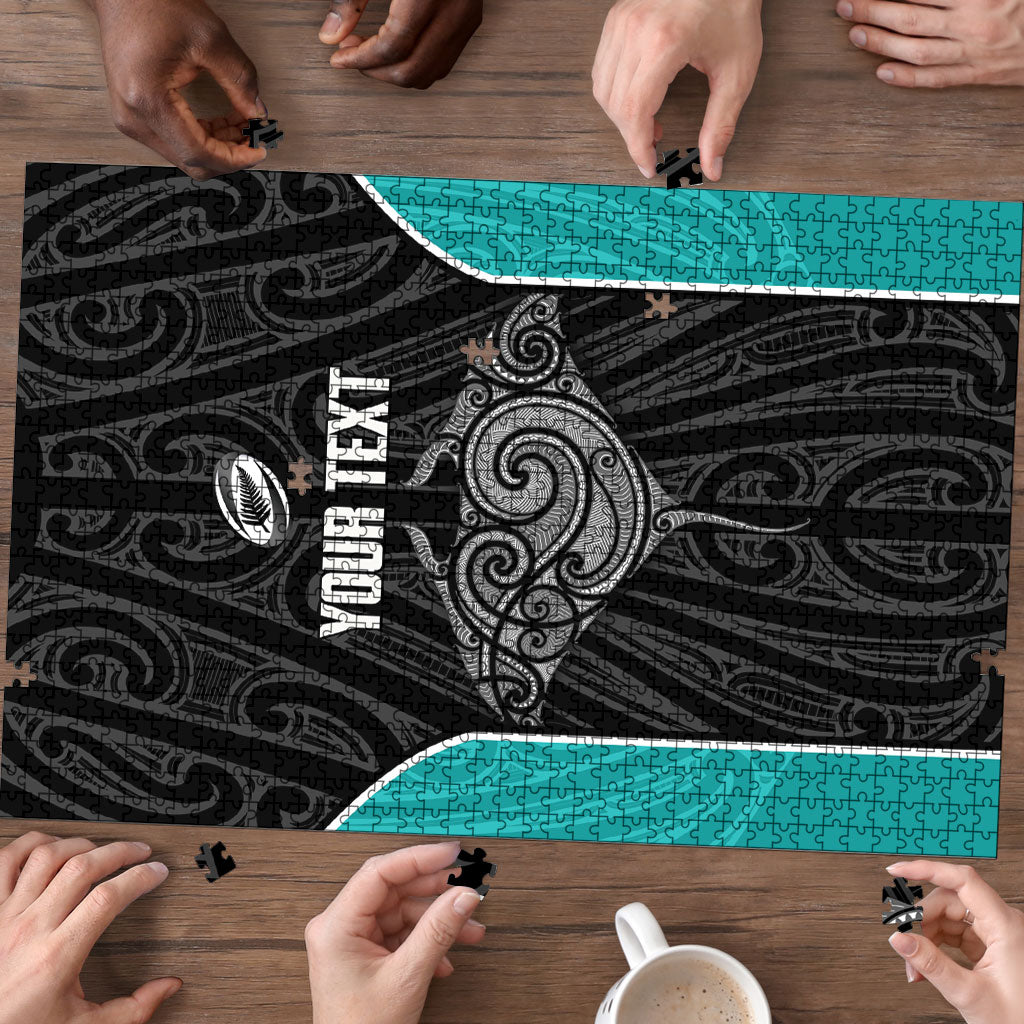 Custom New Zealand Stingray Oztag Puzzle Tag Rugby Maori Pattern Black Version LT14 - Polynesian Pride