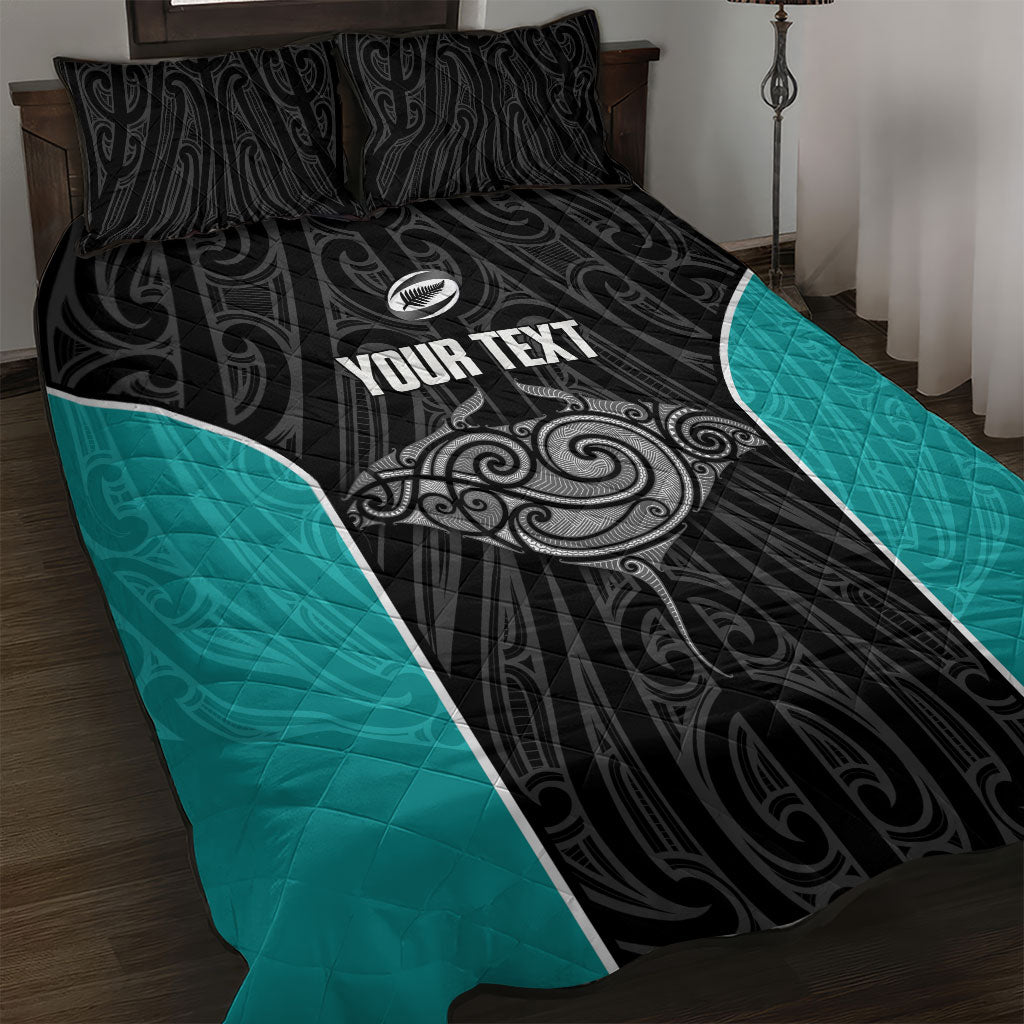 Custom New Zealand Stingray Oztag Quilt Bed Set Tag Rugby Maori Pattern Black Version LT14 Black - Polynesian Pride