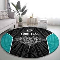 Custom New Zealand Stingray Oztag Round Carpet Tag Rugby Maori Pattern Black Version LT14 - Polynesian Pride