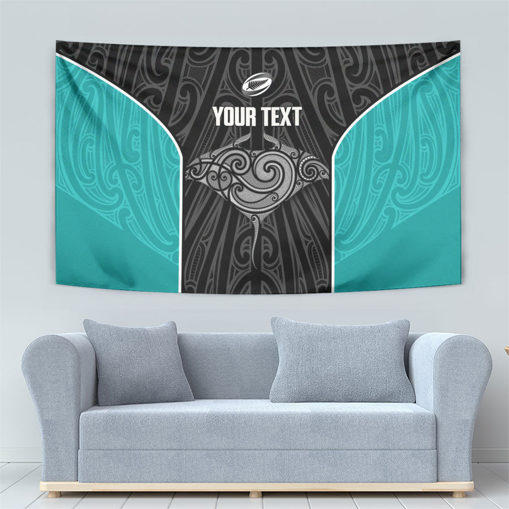 Custom New Zealand Stingray Oztag Tapestry Tag Rugby Maori Pattern Black Version LT14 - Polynesian Pride