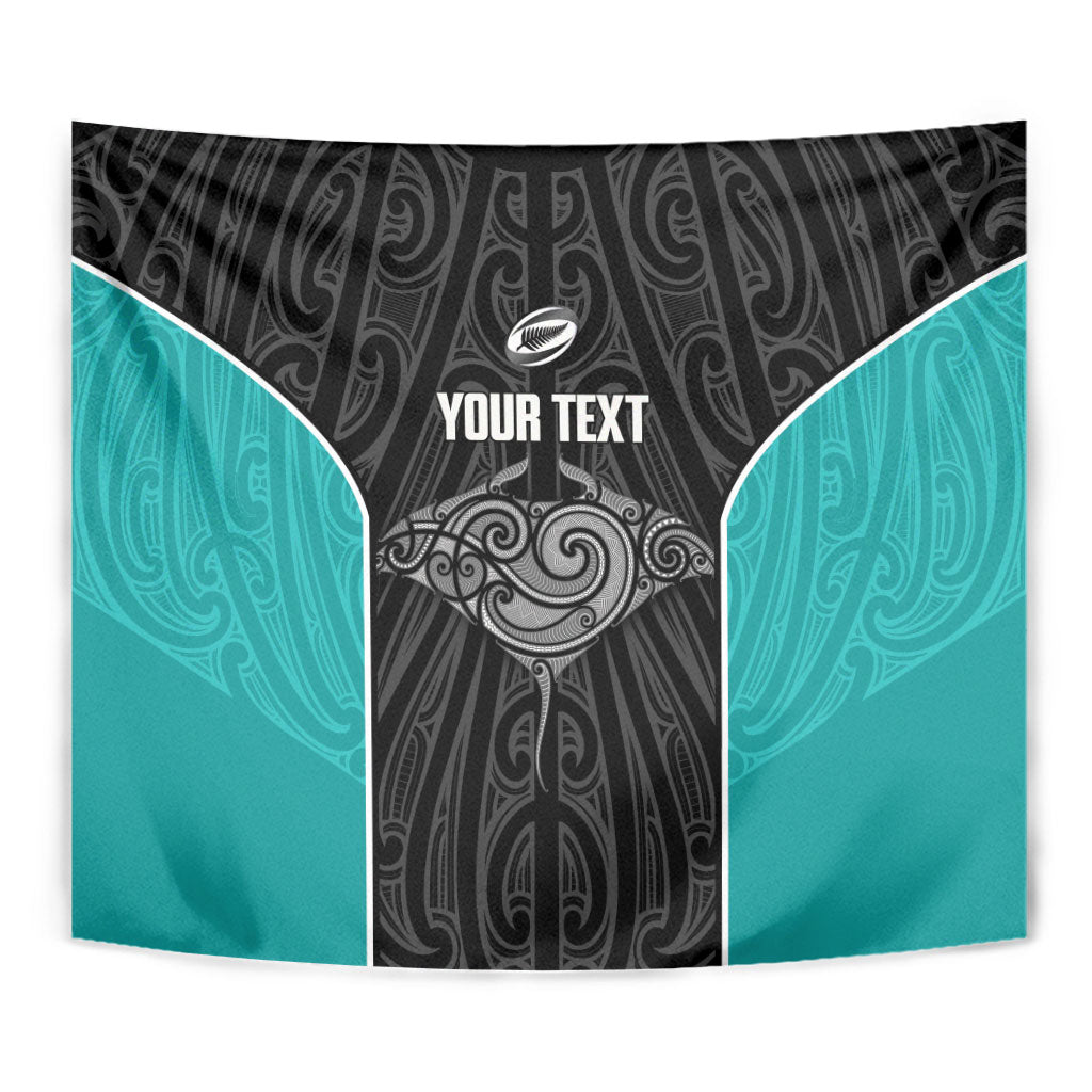 Custom New Zealand Stingray Oztag Tapestry Tag Rugby Maori Pattern Black Version LT14 - Polynesian Pride