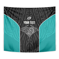 Custom New Zealand Stingray Oztag Tapestry Tag Rugby Maori Pattern Black Version LT14 - Polynesian Pride