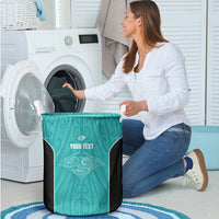 Custom New Zealand Stingray Oztag Laundry Basket Tag Rugby Maori Pattern Teal Version LT14 - Polynesian Pride
