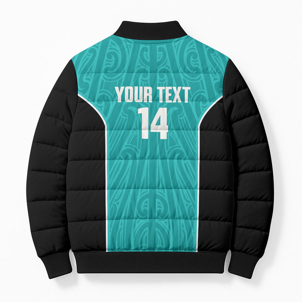 Custom New Zealand Stingray Oztag Bomber Puffer Jacket Tag Rugby Maori Pattern Teal Version LT14 - Polynesian Pride