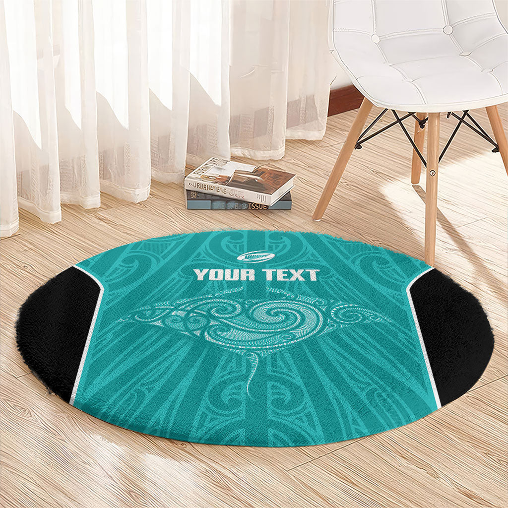 Custom New Zealand Stingray Oztag Round Carpet Tag Rugby Maori Pattern Teal Version LT14 - Polynesian Pride
