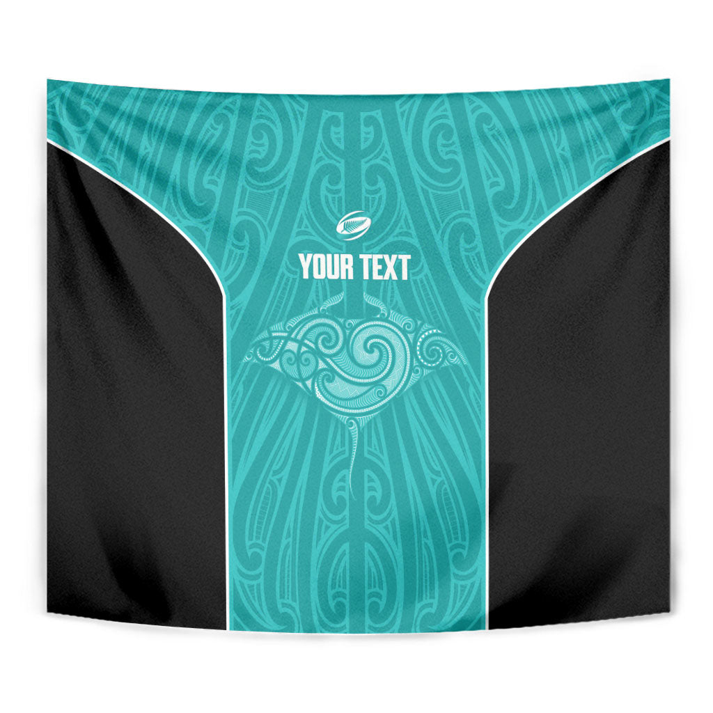 Custom New Zealand Stingray Oztag Tapestry Tag Rugby Maori Pattern Teal Version LT14 - Polynesian Pride