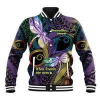Personalized Polynesian Memorial Baseball Jacket Dragonflies Appear When Angels Are Near