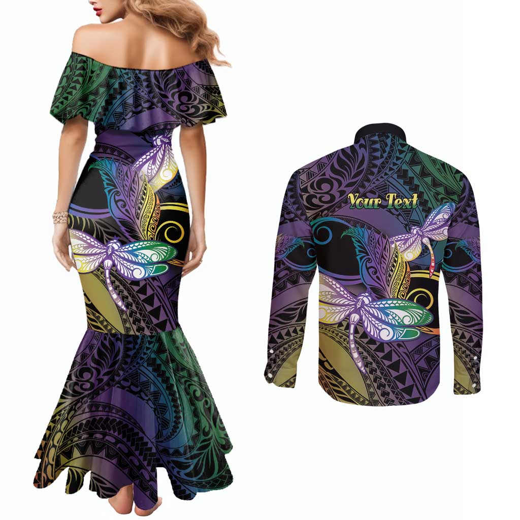 Personalized Polynesian Memorial Couples Matching Mermaid Dress and Long Sleeve Button Shirt Dragonflies Appear When Angels Are Near LT14 - Polynesian Pride