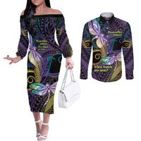 Personalized Polynesian Memorial Couples Matching Off The Shoulder Long Sleeve Dress and Long Sleeve Button Shirt Dragonflies Appear When Angels Are Near LT14 Colorful - Polynesian Pride
