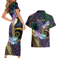 Personalized Polynesian Memorial Couples Matching Short Sleeve Bodycon Dress and Hawaiian Shirt Dragonflies Appear When Angels Are Near LT14 - Polynesian Pride
