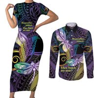 Personalized Polynesian Memorial Couples Matching Short Sleeve Bodycon Dress and Long Sleeve Button Shirt Dragonflies Appear When Angels Are Near LT14 Colorful - Polynesian Pride