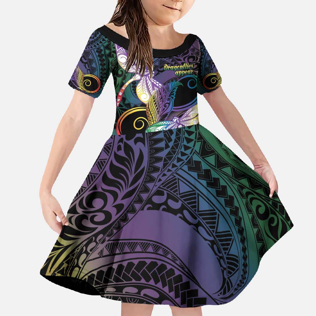 Personalized Polynesian Memorial Family Matching Mermaid Dress and Hawaiian Shirt Dragonflies Appear When Angels Are Near LT14 Daughter's Dress Colorful - Polynesian Pride