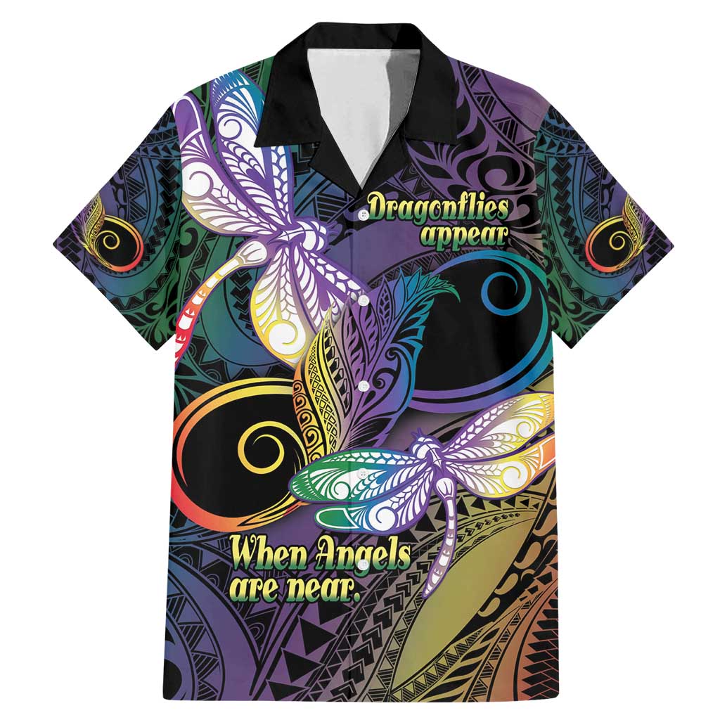 Personalized Polynesian Memorial Family Matching Mermaid Dress and Hawaiian Shirt Dragonflies Appear When Angels Are Near LT14 Dad's Shirt - Short Sleeve Colorful - Polynesian Pride