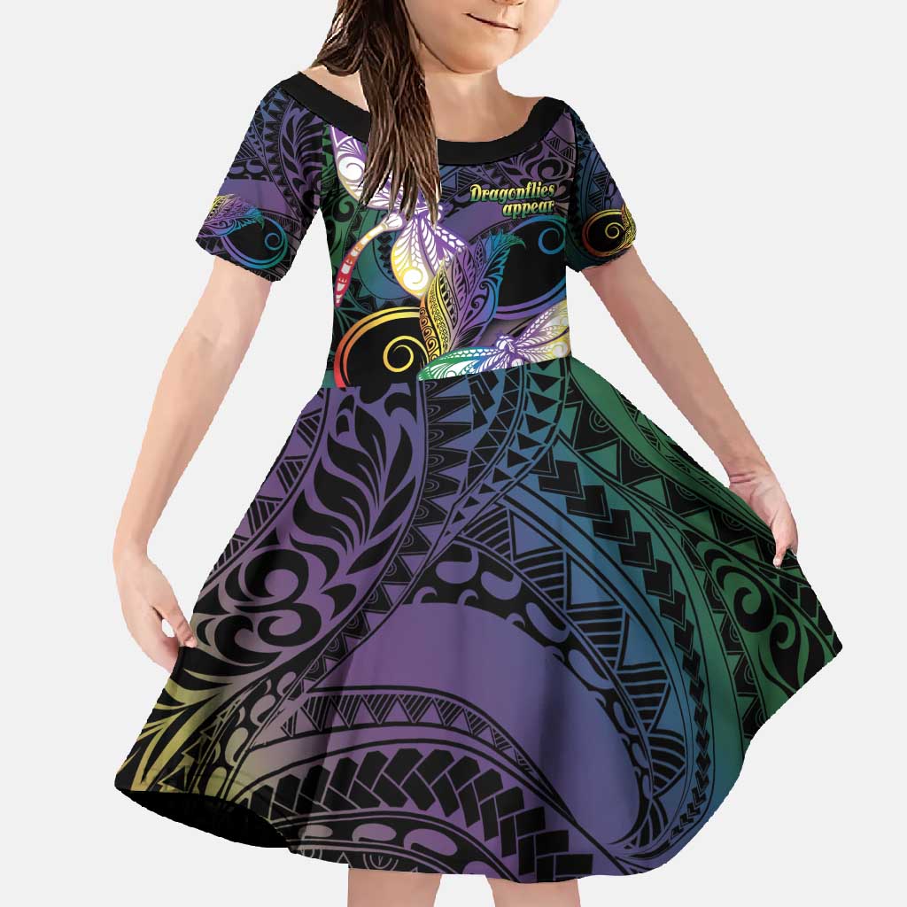 Personalized Polynesian Memorial Family Matching Off Shoulder Maxi Dress and Hawaiian Shirt Dragonflies Appear When Angels Are Near LT14 Daughter's Dress Colorful - Polynesian Pride