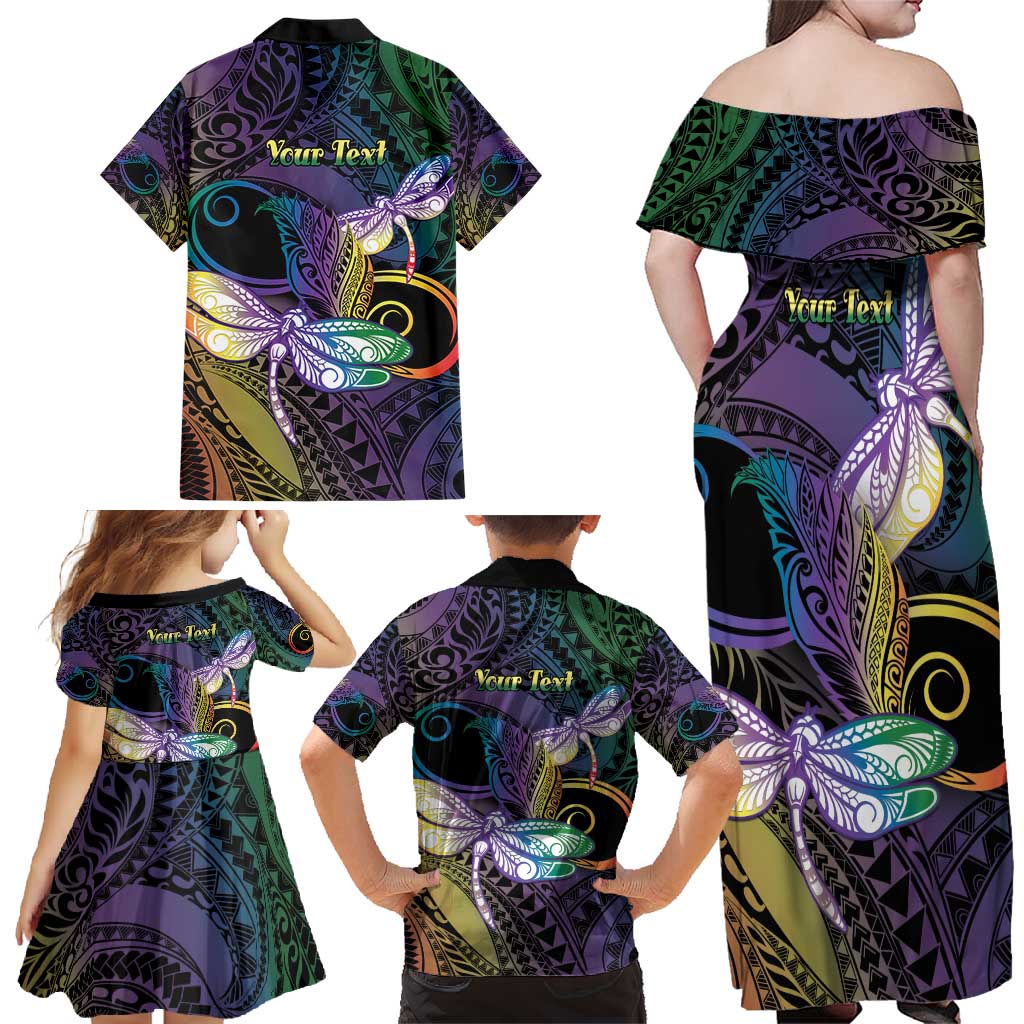 Personalized Polynesian Memorial Family Matching Off Shoulder Maxi Dress and Hawaiian Shirt Dragonflies Appear When Angels Are Near LT14 - Polynesian Pride
