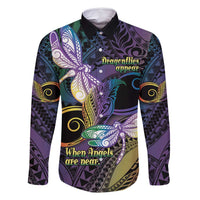 Personalized Polynesian Memorial Family Matching Off Shoulder Maxi Dress and Hawaiian Shirt Dragonflies Appear When Angels Are Near LT14 Dad's Shirt - Long Sleeve Colorful - Polynesian Pride
