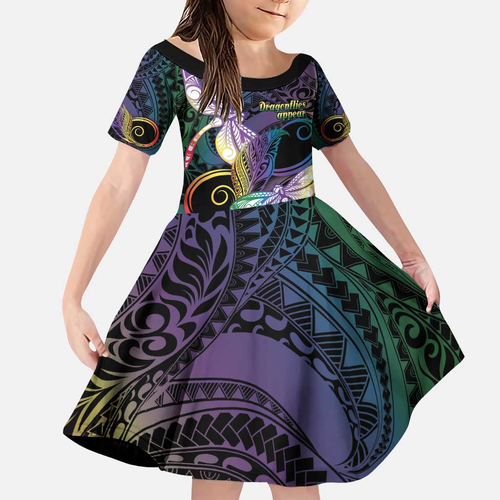 Personalized Polynesian Memorial Family Matching Puletasi and Hawaiian Shirt Dragonflies Appear When Angels Are Near LT14 Daughter's Dress Colorful - Polynesian Pride