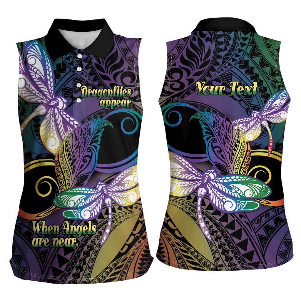 Personalized Polynesian Memorial Women Sleeveless Polo Shirt Dragonflies Appear When Angels Are Near LT14 - Polynesian Pride