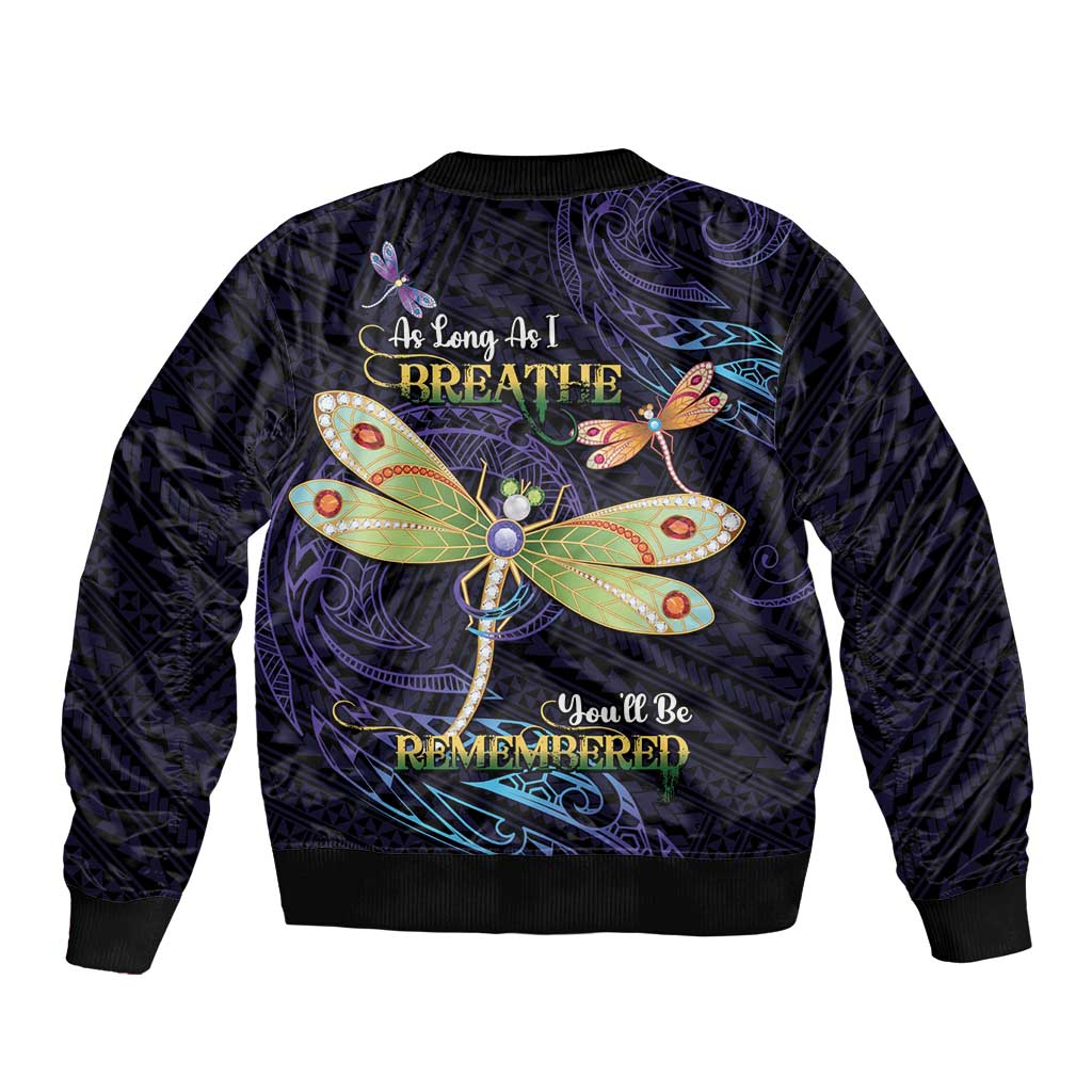As Long As I Breathe You'll Be Remembered Bomber Jacket Dragonflies Memorial - Polynesian Pattern LT14 - Polynesian Pride