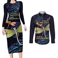 As Long As I Breathe You'll Be Remembered Couples Matching Long Sleeve Bodycon Dress and Long Sleeve Button Shirt Dragonflies Memorial - Polynesian Pattern LT14 Black - Polynesian Pride