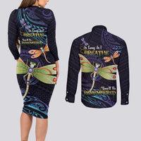 As Long As I Breathe You'll Be Remembered Couples Matching Long Sleeve Bodycon Dress and Long Sleeve Button Shirt Dragonflies Memorial - Polynesian Pattern LT14 - Polynesian Pride
