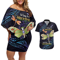 As Long As I Breathe You'll Be Remembered Couples Matching Off Shoulder Short Dress and Hawaiian Shirt Dragonflies Memorial - Polynesian Pattern LT14 Black - Polynesian Pride