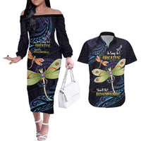 As Long As I Breathe You'll Be Remembered Couples Matching Off The Shoulder Long Sleeve Dress and Hawaiian Shirt Dragonflies Memorial - Polynesian Pattern LT14 Black - Polynesian Pride
